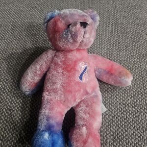 Pink & Blue Tie-Dye Ribbon Plush Bear - Soft Stuffed Animal